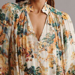 Anthro Estela Sheer Printed Buttoned Blouse - NWT